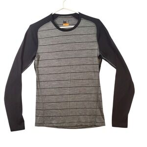 Icebreaker Merino 200 Everyday Long Sleeve Crewe Base Layer Gray Striped Mens S